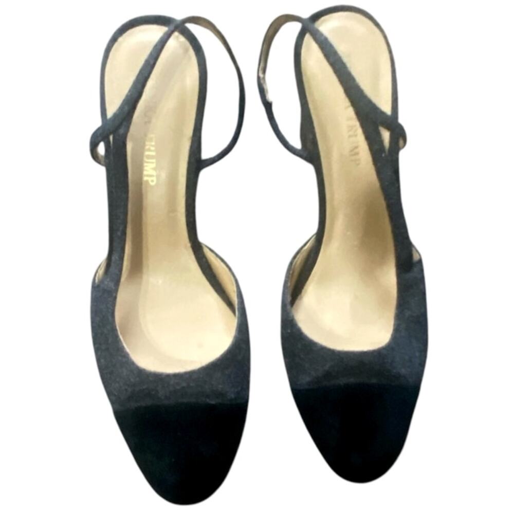 Ivanka Trump Wool & Suede Slingback Block Heel Grey/Black Size 8.5M